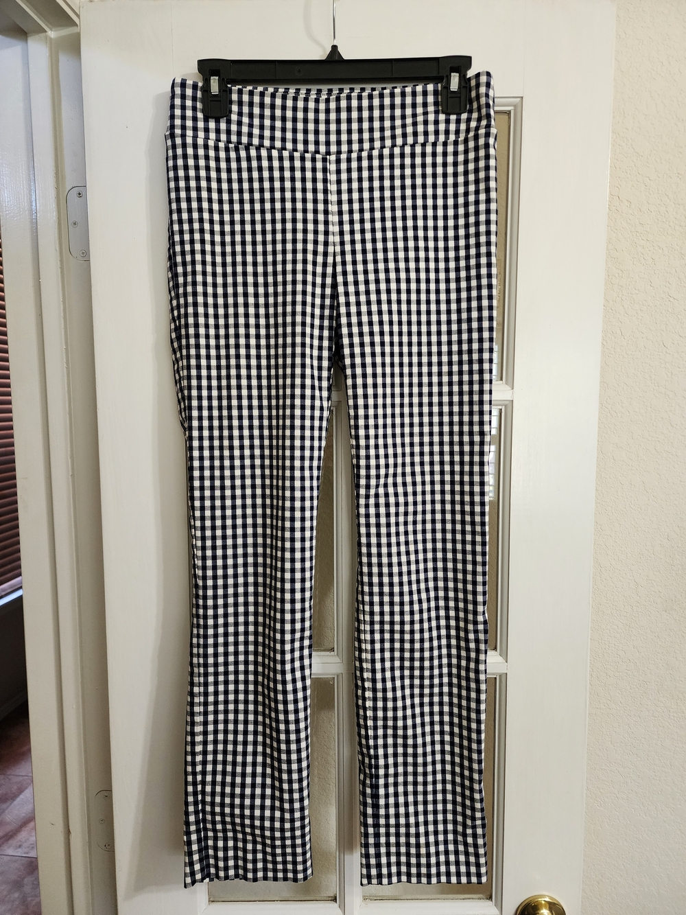 J.McLaughlin Navy White Gingham Amelia Pull On Straight Pants Sz 4